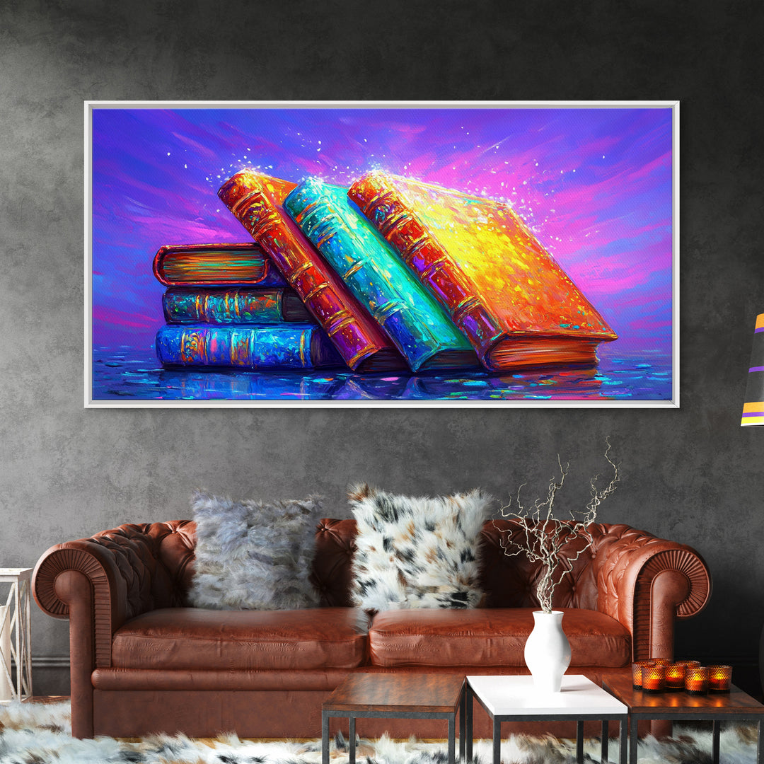 Vibrant Stacked Antique Books Canvas Print, Cozy Library Wall Art, Book Lover Gift, Reading Nook Decor, Home Office Decor