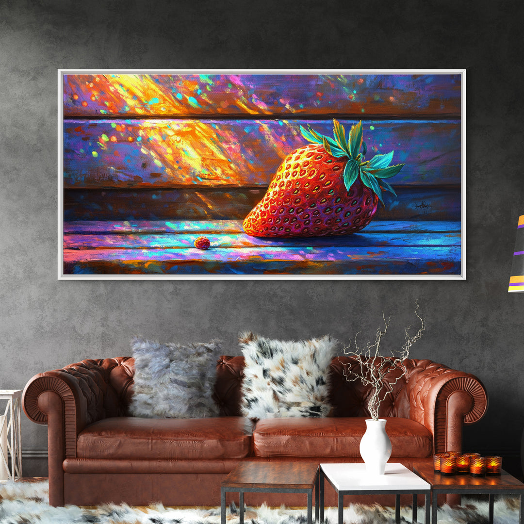 Sunlit Strawberry Still Life Canvas Print, Kitchen Wall Art, Fruit Art, Rustic Home Decor, Colorful Dining Room Print, Gift