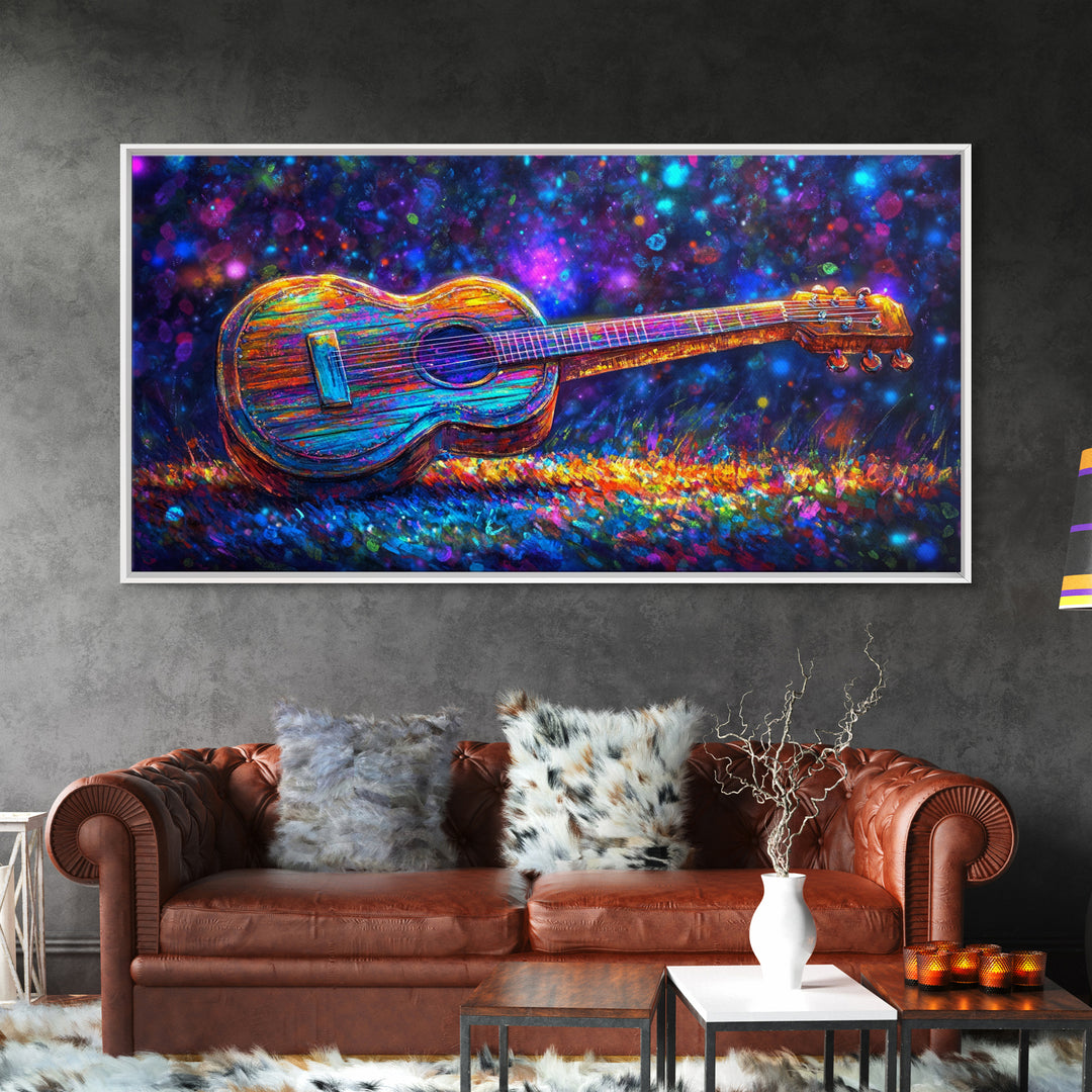 Rainbow Acoustic Guitar Canvas Print, Music Studio Wall Art, Colorful Music Lover Gift, Psychedelic Modern Home Decor, Art Print