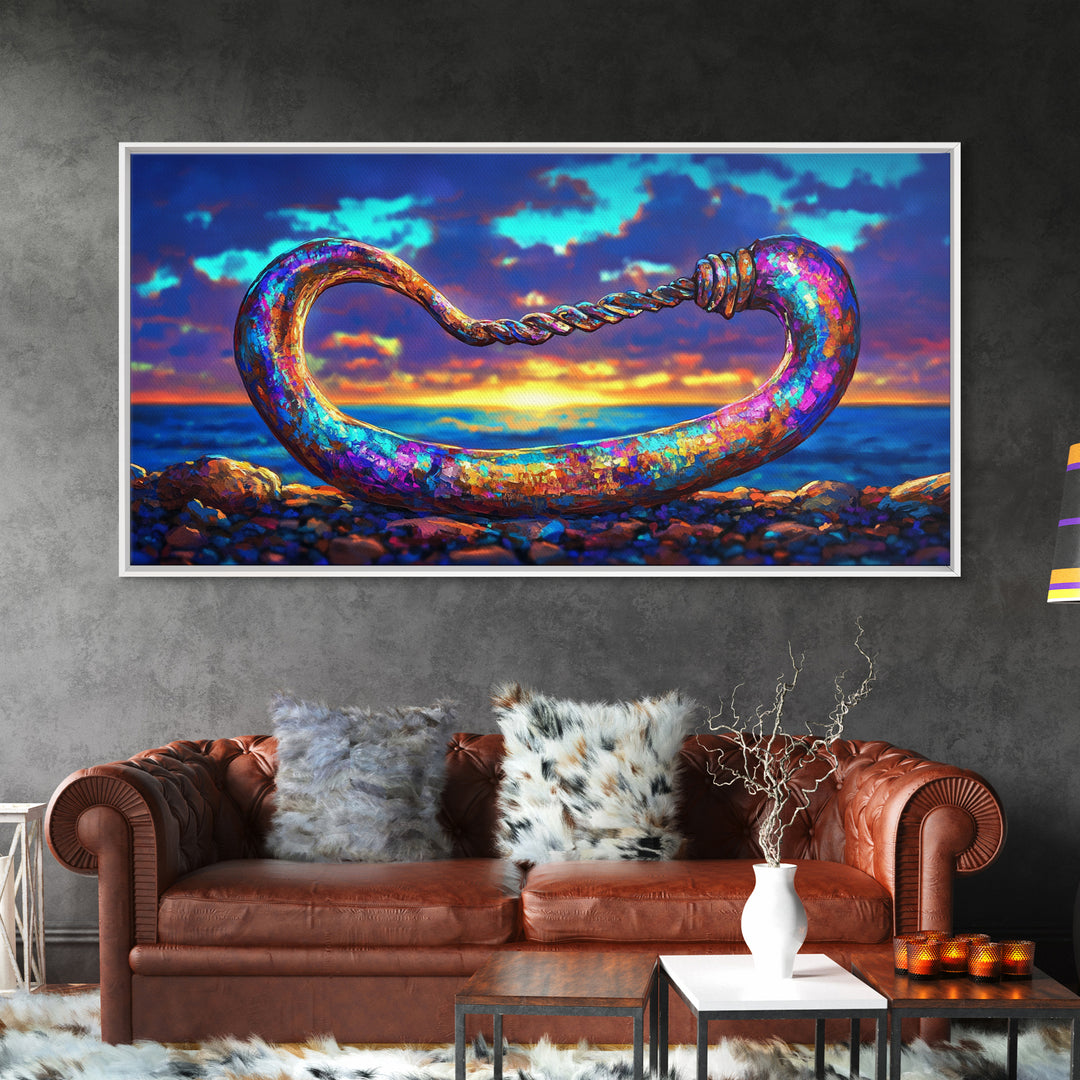 Iridescent Coastal Hook Framed Canvas Print, Nautical Wall Art, Ocean Wall Decor, Beach House Decor, Fisherman Gift, Seascape Art