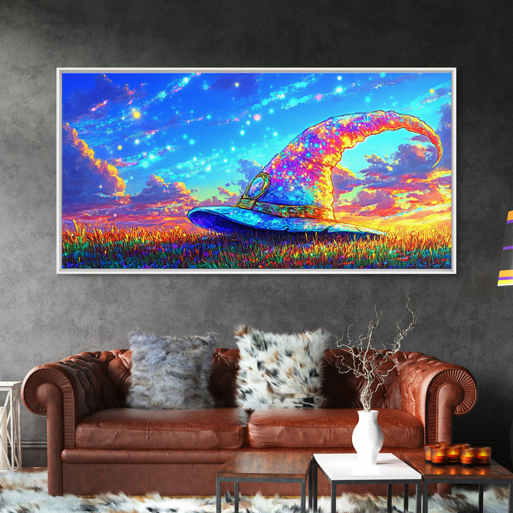 Sparkling Wizard Hat Under Starry Sky Magical Wall Art, Whimsical Fantasy Decor, Witchy Celestial Art Print, Gift For Her