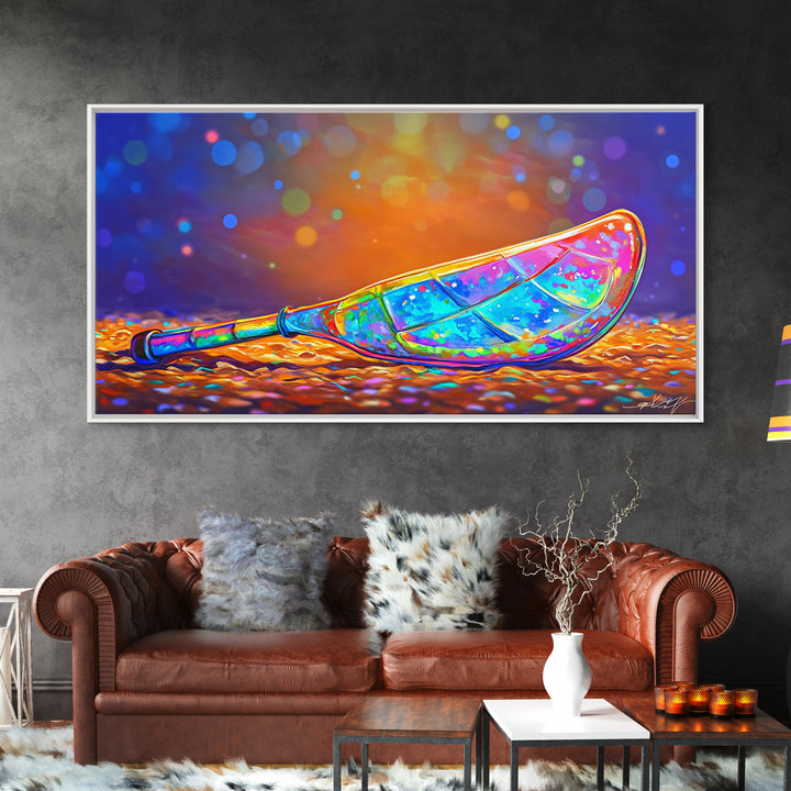 Stained Glass Canoe Paddle Wall Art, Colorful Coastal Canvas, Nautical Decor, Lake House Gift, Vibrant Beach House Print