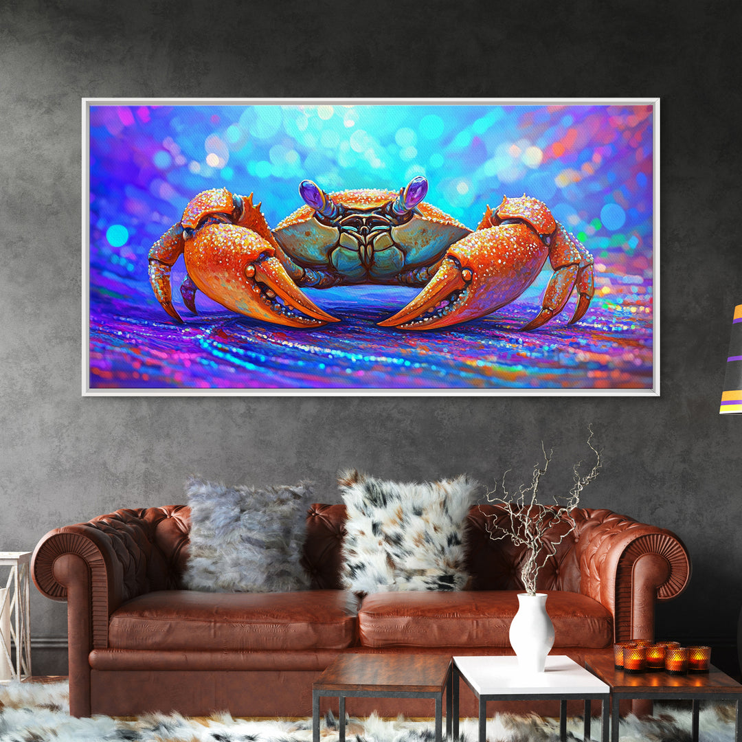 Vibrant Orange Crab On Sparkling Ocean Sand Canvas Print, Coastal Wall Art, Sea Life Decor, Beach House Decor, Ocean Animal Art