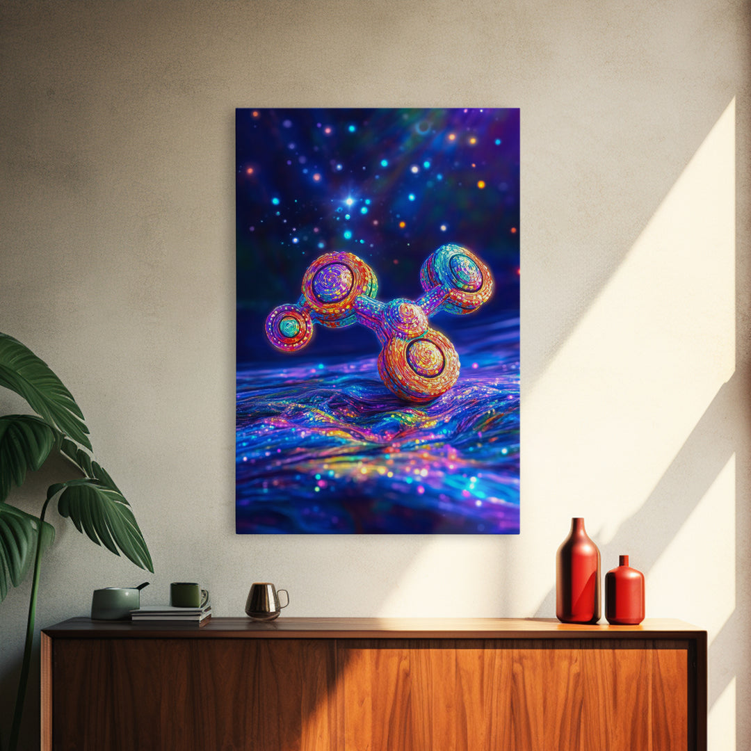 Glowing Rainbow Molecule Science Wall Art, Futuristic Space Art Print, Cyberpunk Decor, Medical Office Decor, Gift For Him
