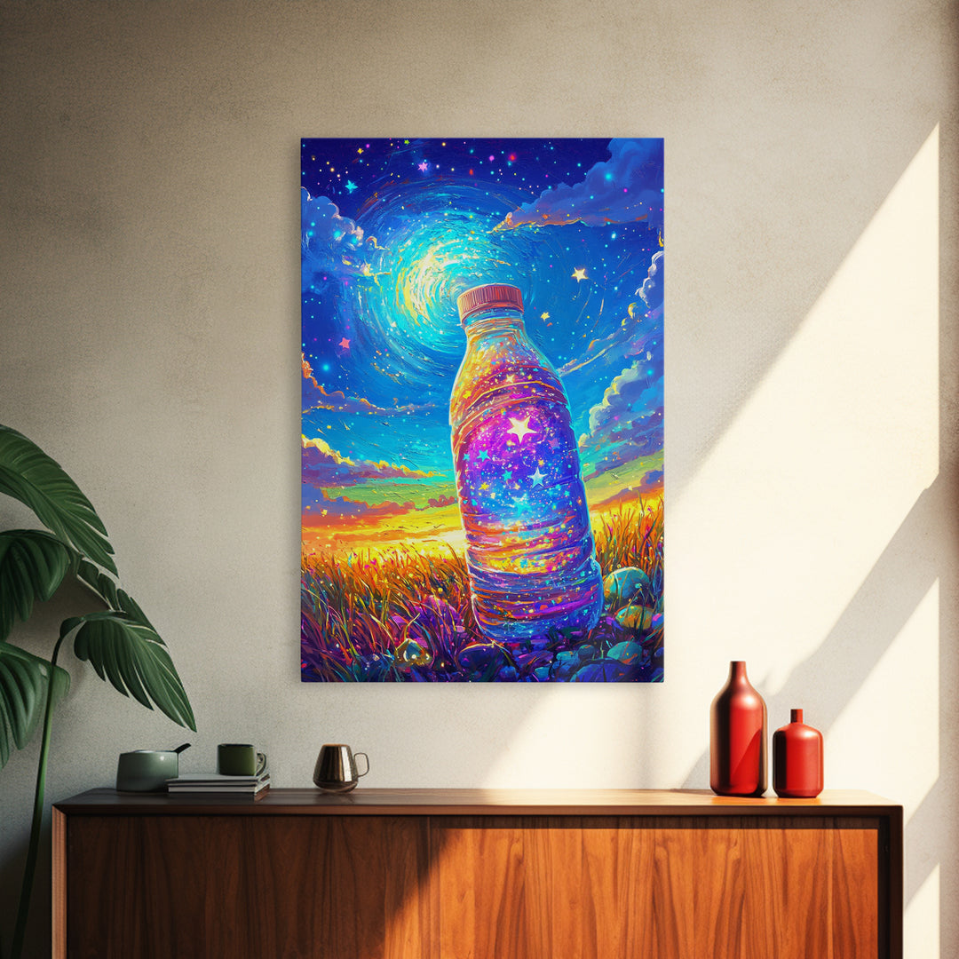 Starry Galaxy Bottle Wall Art, Whimsical Celestial Landscape, Colorful Nursery Decor, Kids Room Art, Magical Fantasy Print