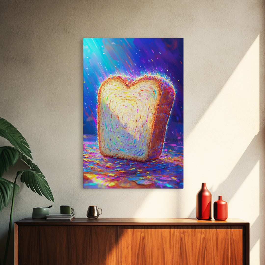 Glowing Heart Shaped Toast Slice Wall Art, Whimsical Kitchen Decor, Cute Food Art Print, Dopamine Decor, Unique Gift For Her