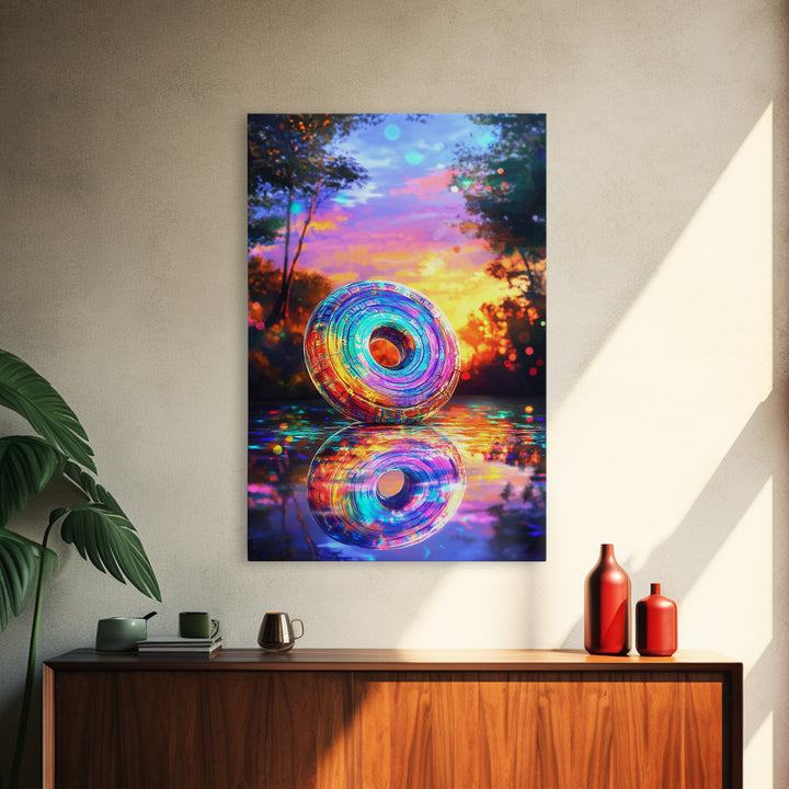 Iridescent Rainbow Ring At Sunset Framed Canvas Print, Colorful Wall Art, Abstract Landscape, Living Room Modern Home Decor Gift