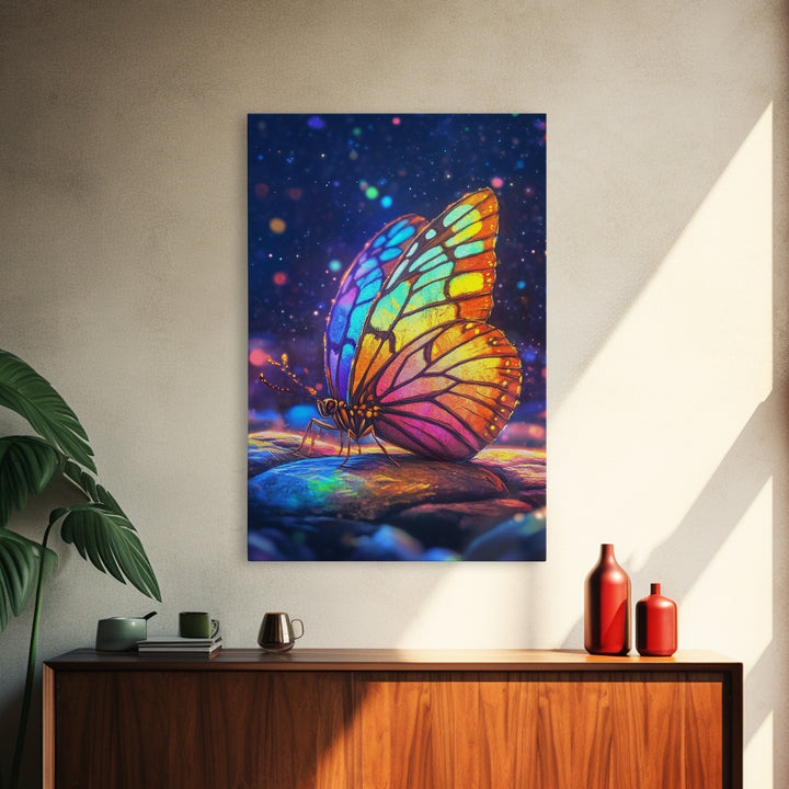 Stained Glass Rainbow Butterfly Canvas Print, Colorful Wall Art, Whimsical Animal Art, Nature Inspired Home Decor Unique Gift