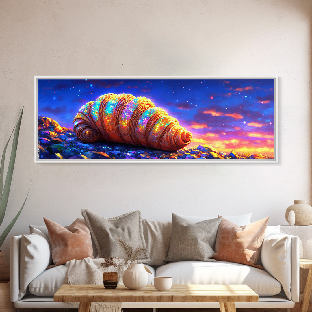 Luminous Seashell On Rocky Shore At Twilight Canvas Print, Coastal Wall Art, Ocean Decor, Nautical Beach House Artwork Print