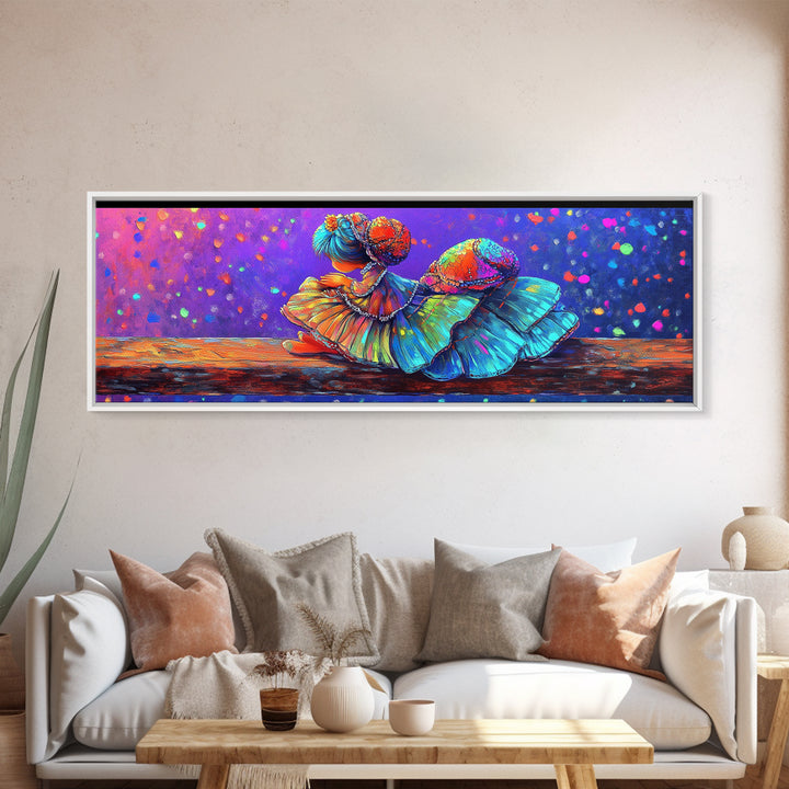 Colorful Curled Doll In Ruffled Dress Canvas Print, Whimsical Wall Art, Girls Room Decor, Nursery Wall Art, Cute Art Print