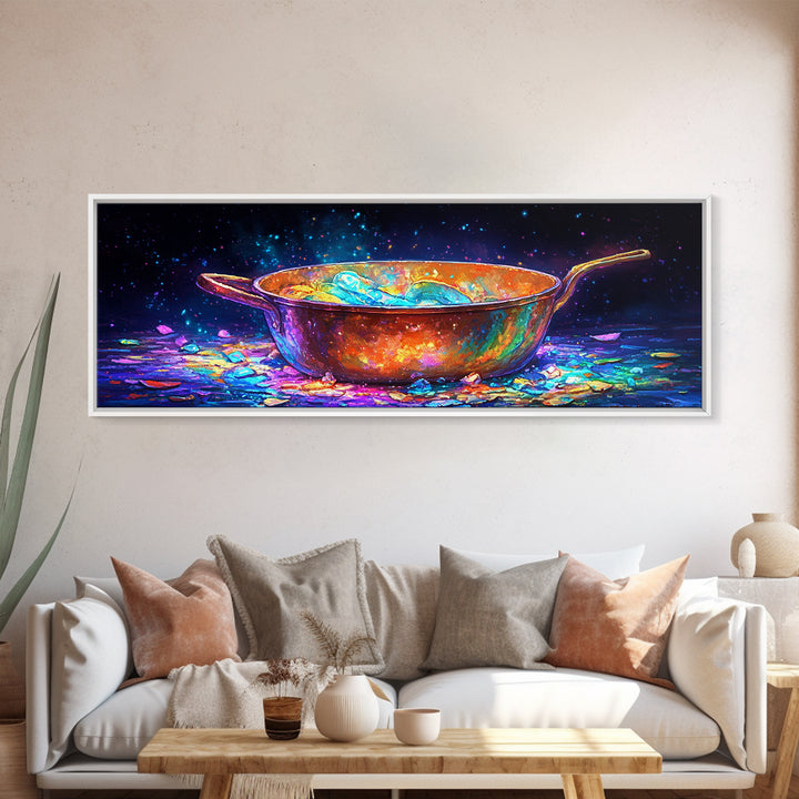 Glowing Copper Pan With Shimmering Water Canvas Print, Kitchen Wall Art, Rustic Kitchen Decor, Foodie Gift, Dining Room Prints