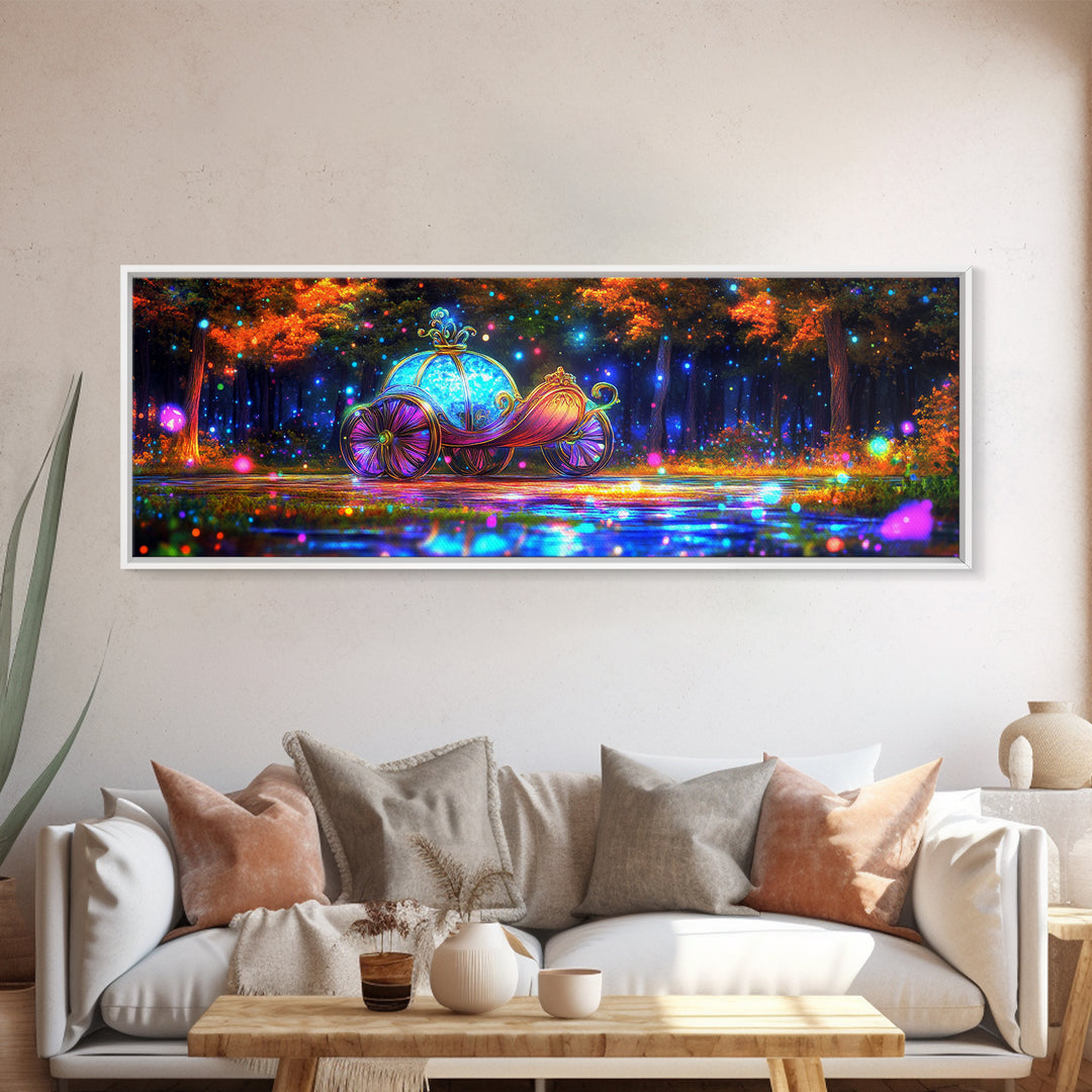 Enchanted Pumpkin Carriage Wall Art, Fairy Tale Canvas Print, Whimsical Nursery Decor, Magical Forest Fantasy Artwork For Girls Room