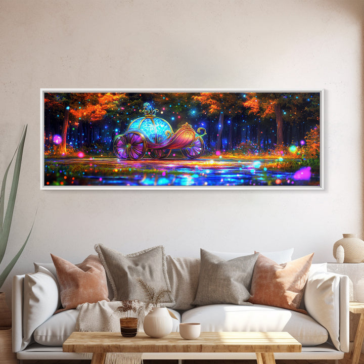 Enchanted Pumpkin Carriage Wall Art, Fairy Tale Canvas Print, Whimsical Nursery Decor, Magical Forest Fantasy Artwork For Girls Room