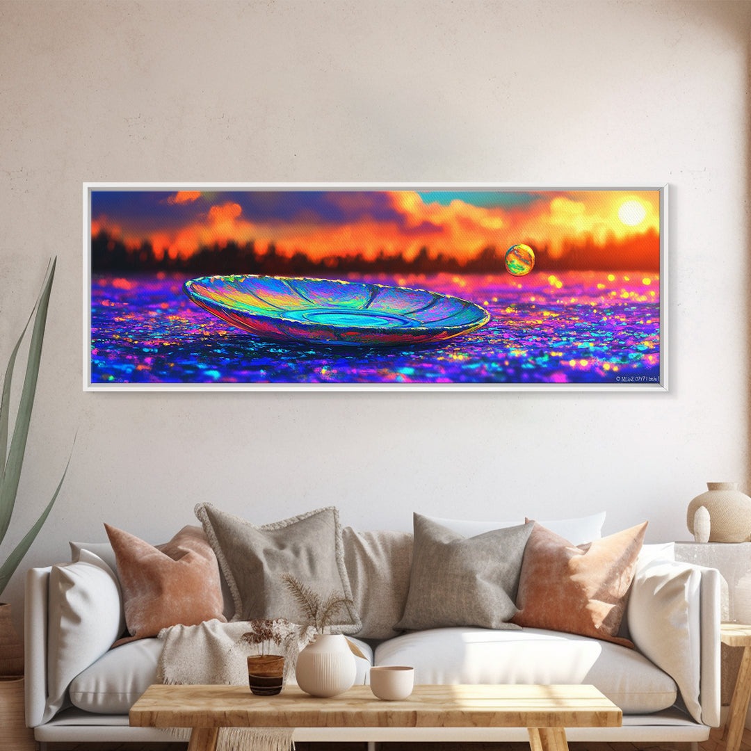 Iridescent Glass Plate At Sunset Canvas Print, Abstract Still Life Wall Art, Colorful Home Decor, Modern Kitchen Art Print