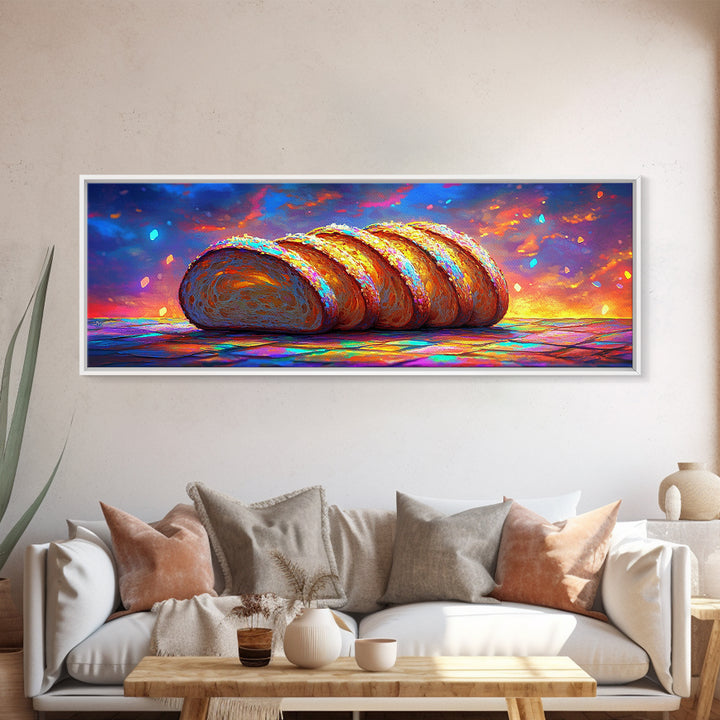 Golden Sliced Bread Loaf At Sunset Wall Art, Bakery Wall Art, Kitchen Decor, Foodie Gift, Rustic Kitchen Art Print, Cafe Wall Decor