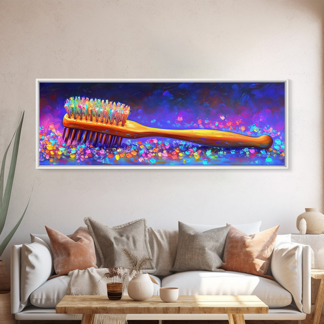Bright Toothbrush Canvas Print, Funny Bathroom Wall Art, Colorful Dental Office Decor, Toothbrush Art, Dental Hygienist Gift