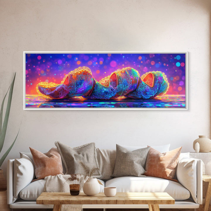 Rainbow Seashell Trio On Shimmering Beach Canvas Print, Coastal Wall Art, Ocean Decor, Beach House Gift For Her, Summer Decor