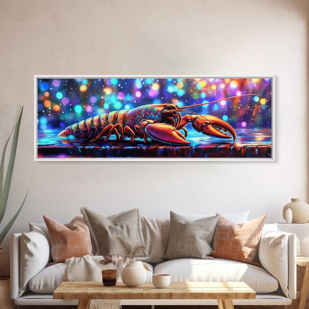 Iridescent Lobster With Bokeh Lights, Coastal Canvas Print, Seafood Kitchen Wall Art, Nautical Decor For Beach House Gift