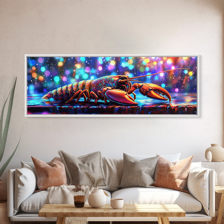 Iridescent Lobster With Bokeh Lights, Coastal Canvas Print, Seafood Kitchen Wall Art, Nautical Decor For Beach House Gift