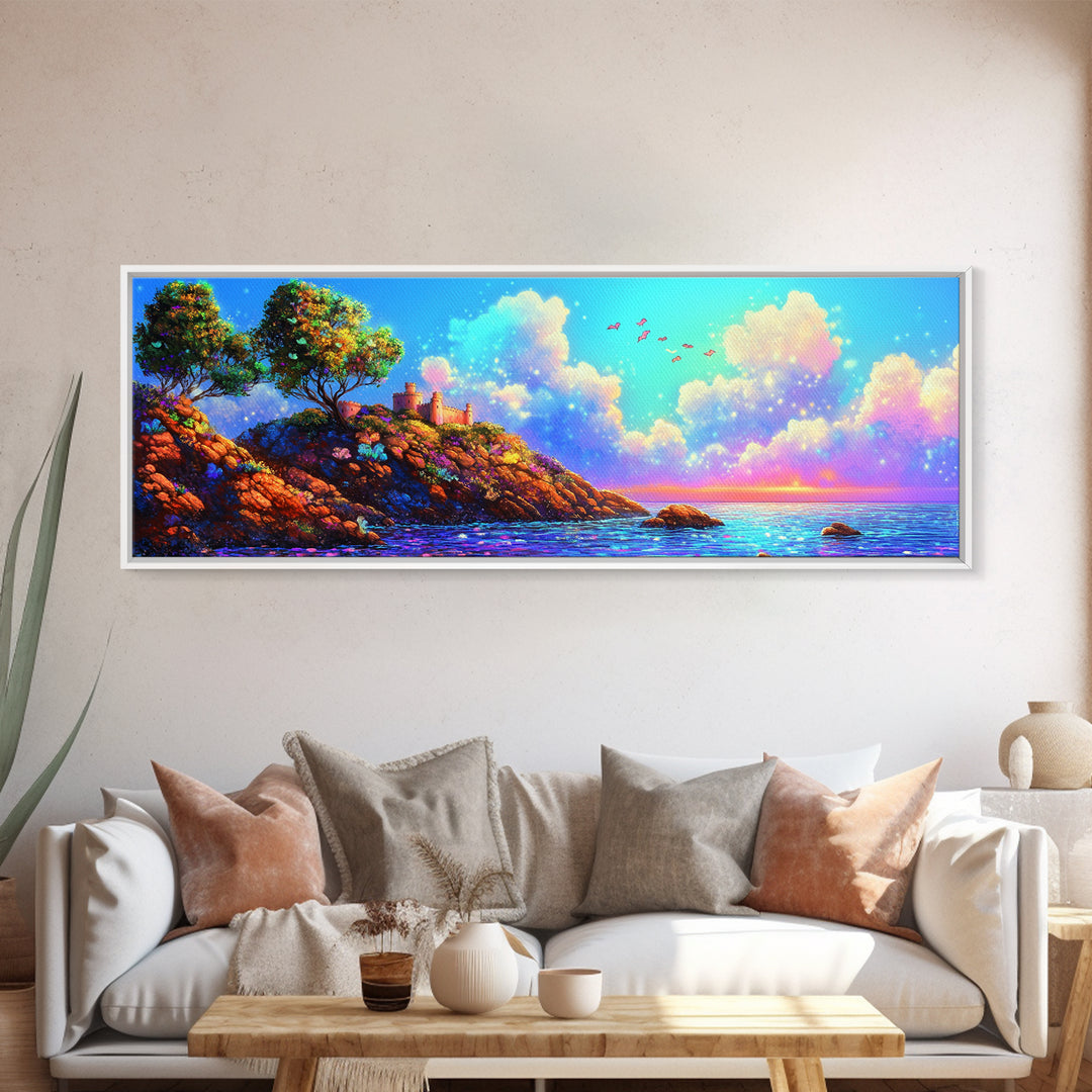 Sunlit Coastal Cliff Wall Art, Ocean Landscape Canvas Print, Beach House Decor, Mediterranean Travel Poster For Living Room