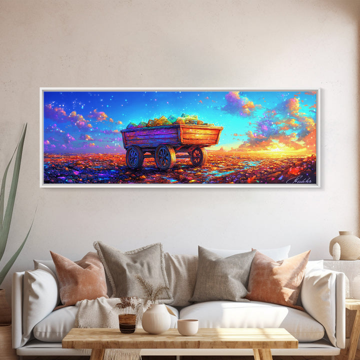 Rustic Wooden Wagon At Sunset Canvas Print, Colorful Country Landscape Art, Farmhouse Wall Decor And Housewarming Gift Idea