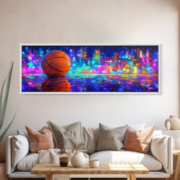 Basketball On Rainy Court Wall Art, Urban Sports Print, Man Cave Decor For Game Room, Boys Room, And Sports Fan Gift For Him