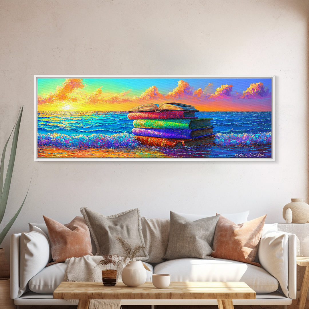 Stacked Beach Towels Beside Turquoise Waves Canvas Print, Coastal Wall Art, Beach House Decor, Summer Wall Decor, Gift For Her