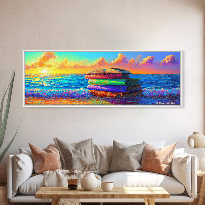 Stacked Beach Towels Beside Turquoise Waves Canvas Print, Coastal Wall Art, Beach House Decor, Summer Wall Decor, Gift For Her