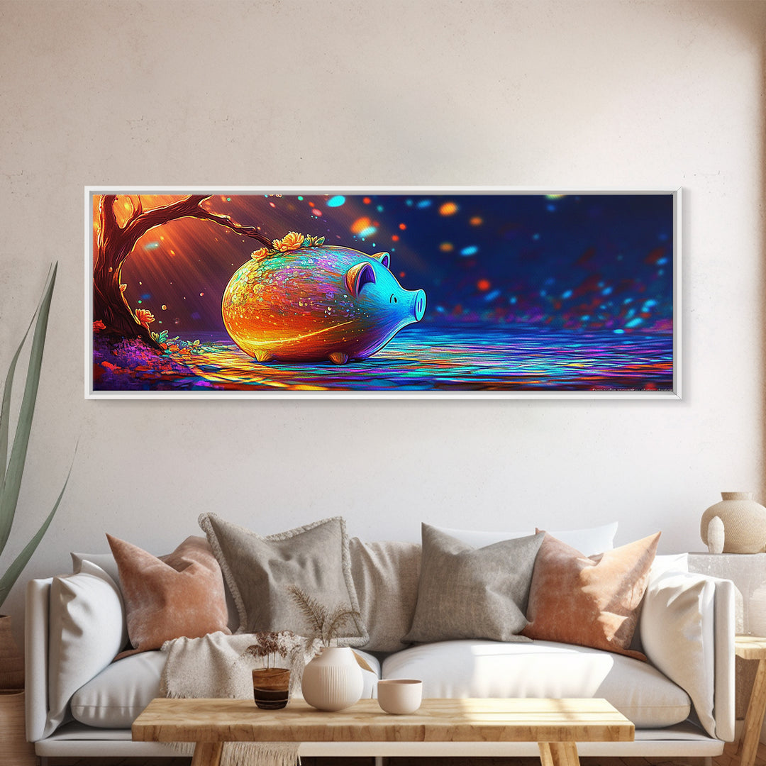 Whimsical Piggy Bank Under Flowering Tree Wall Art, Cute Animal Art, Nursery Wall Art, Kids Room Decor, Gift For Her, Playroom Decor