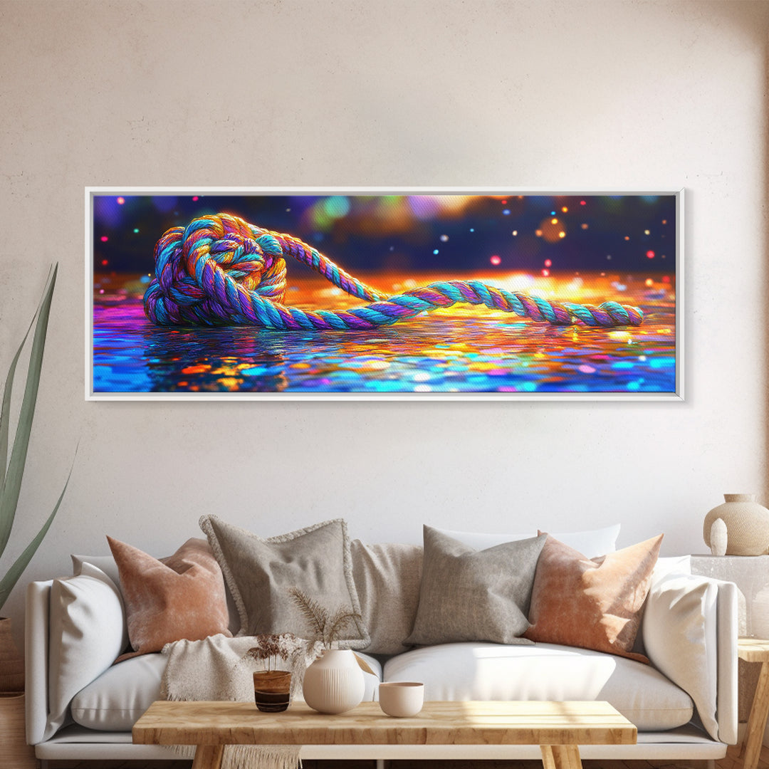 Glowing Nautical Rope Knot Canvas Print, Coastal Wall Art, Abstract Seascape Decor, Beach House Decor, Ocean Wall Decor Print