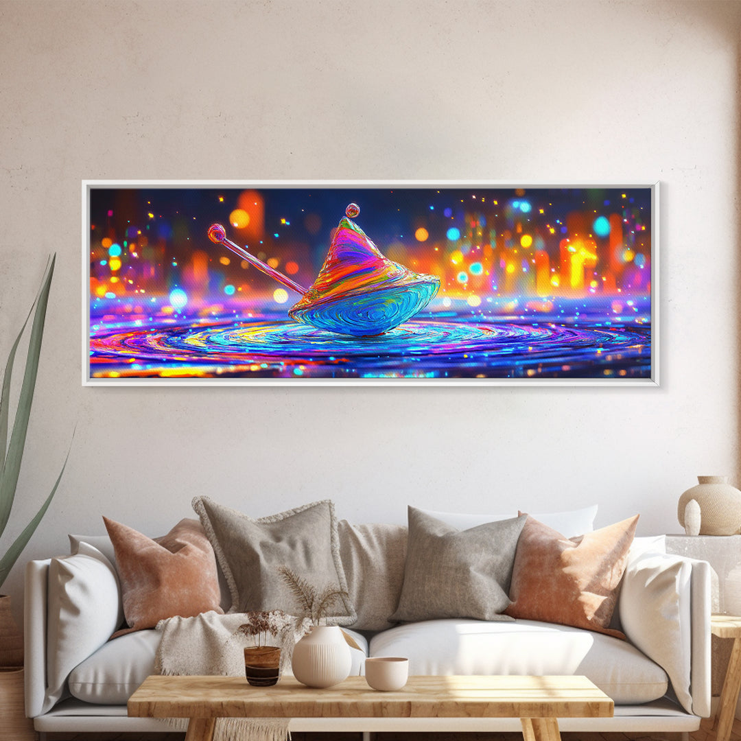 Rainbow Spinning Top Toy Wall Art, Whimsical Kids Room Canvas Print For Playroom Decor, Nursery Decor, And Unique Gift For Kids