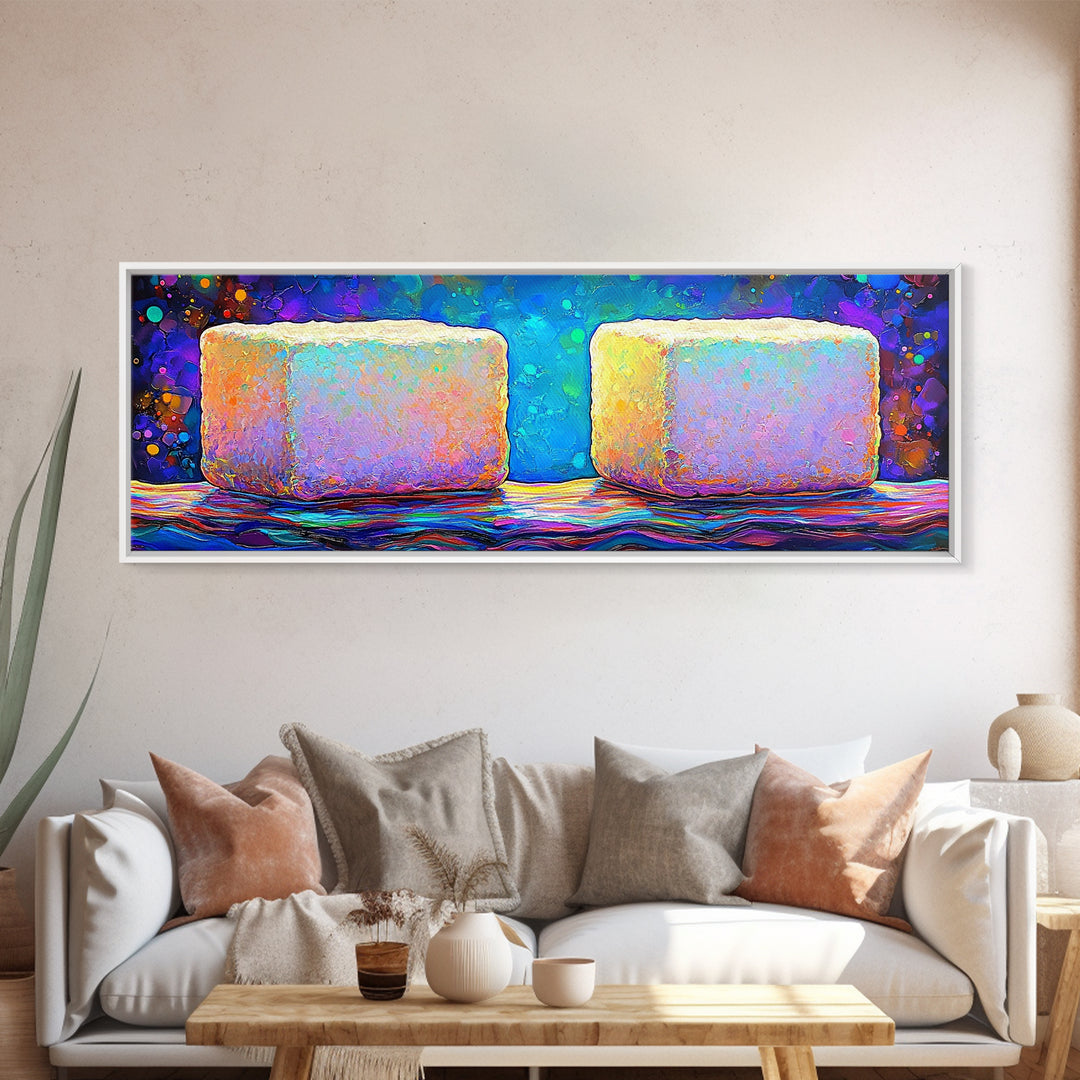 Pastel Sugar Cubes On Rainbow Surface Canvas Print, Colorful Kitchen Wall Art, Sweet Treats Decor, Modern Food Art, Bakery Print