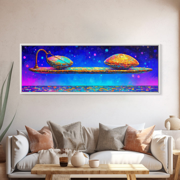 Floating Spoon With Two Colorful Pods Canvas Print, Whimsical Wall Art, Abstract Still Life, Dopamine Decor, Unique Gift