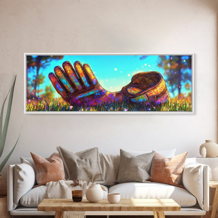 Rainbow Baseball Glove In Grass Canvas Print, Sports Wall Art, Baseball Decor, Boys Room Game Room Gift For Him, Man Cave Decor