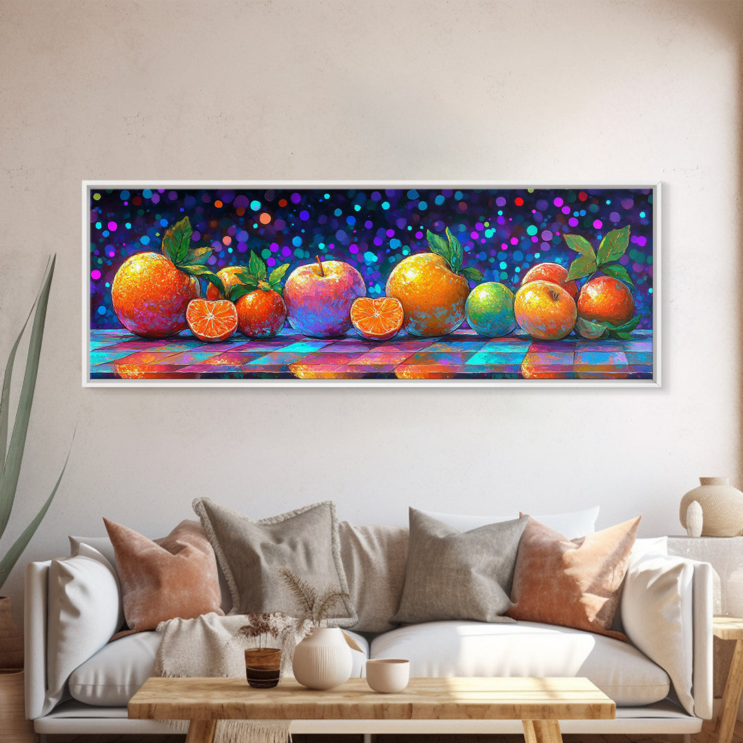 Vibrant Citrus And Apple Still Life Framed Canvas Print, Colorful Kitchen Wall Art, Fruit Art, Modern Home Decor, Foodie Gift