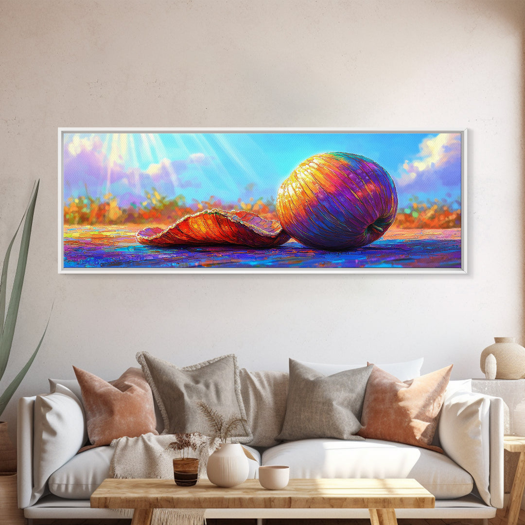 Sunlit Rainbow Seashell And Orange Shell Canvas Print, Coastal Beach Wall Art, Tropical Ocean Decor, Bright Gift For Her