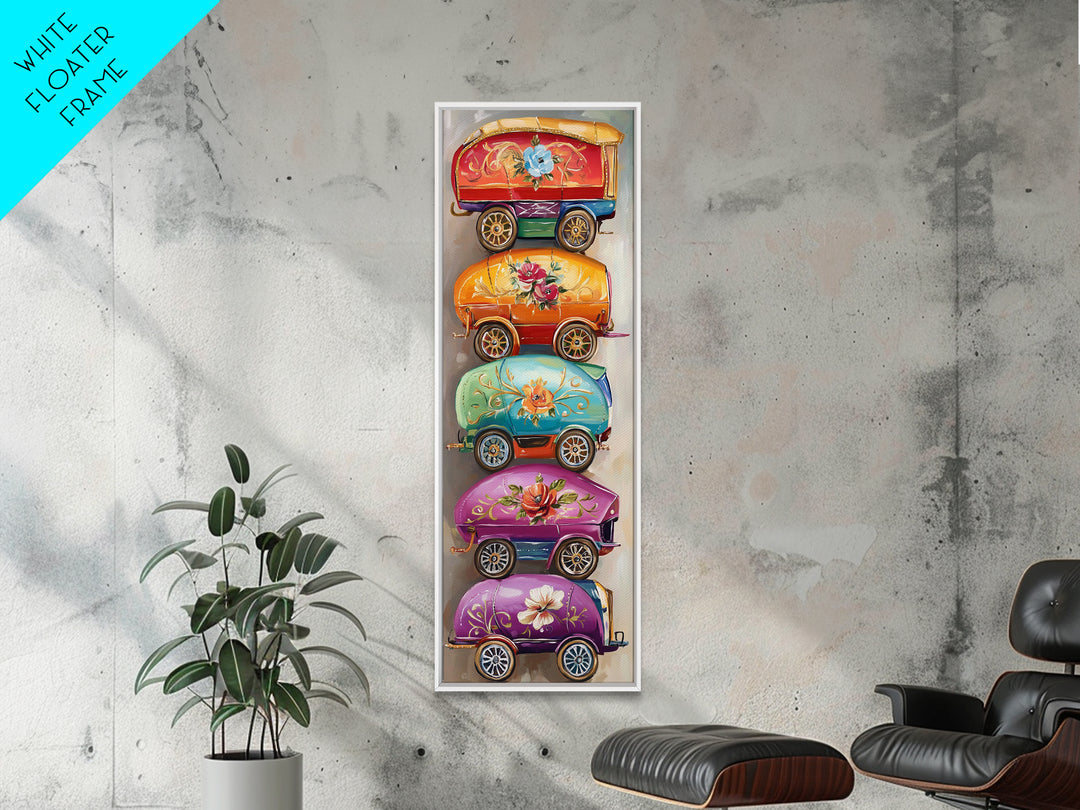 Whimsical Floral Covered Wagons Wall Art, Western Framed Canvas Print For Nursery Kitchen Living Room Home Decor Gift For Her
