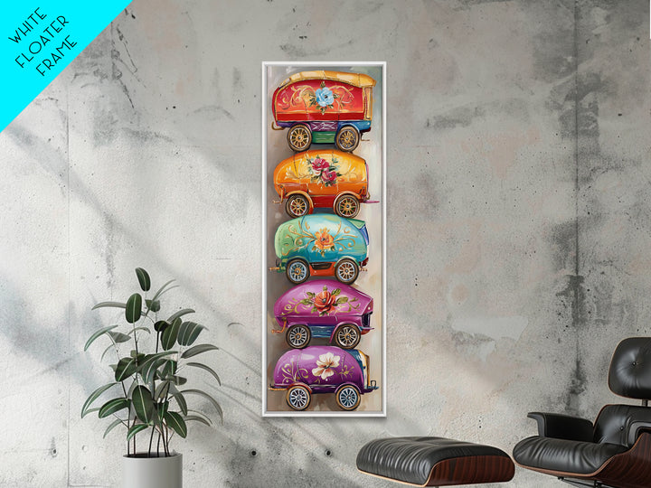 Whimsical Floral Covered Wagons Wall Art, Western Framed Canvas Print For Nursery Kitchen Living Room Home Decor Gift For Her
