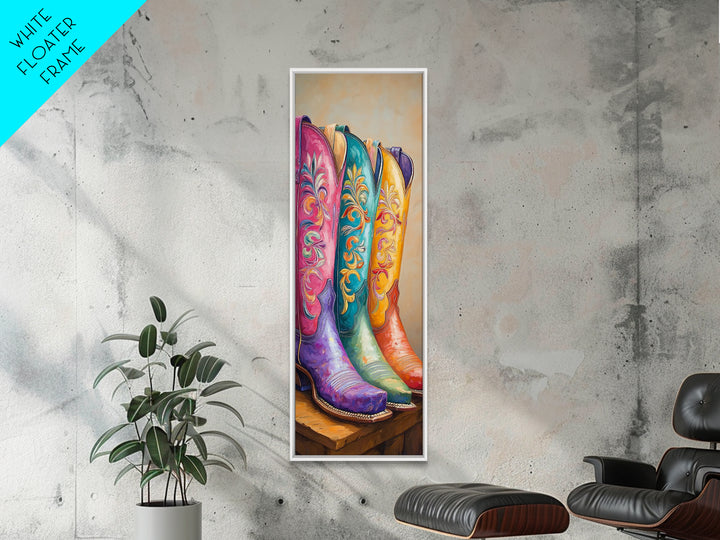 Bright Floral Western Boots Wall Art, Cowgirl Canvas Print For Boho Bedroom Living Room Ranch Home Decor Housewarming Gift
