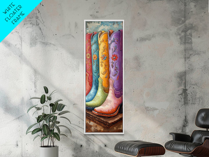Bright Embroidered Cowboy Boots Painting, Western Canvas Print, Cowgirl Wall Decor, Boho Ranch Home Decor, Gift For Her, Art Print