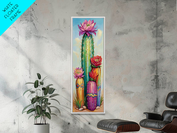 Blooming Desert Cactus Garden Wall Art, Colorful Southwest Canvas Print, Boho Western Living Room Decor, Nature Lover Gift