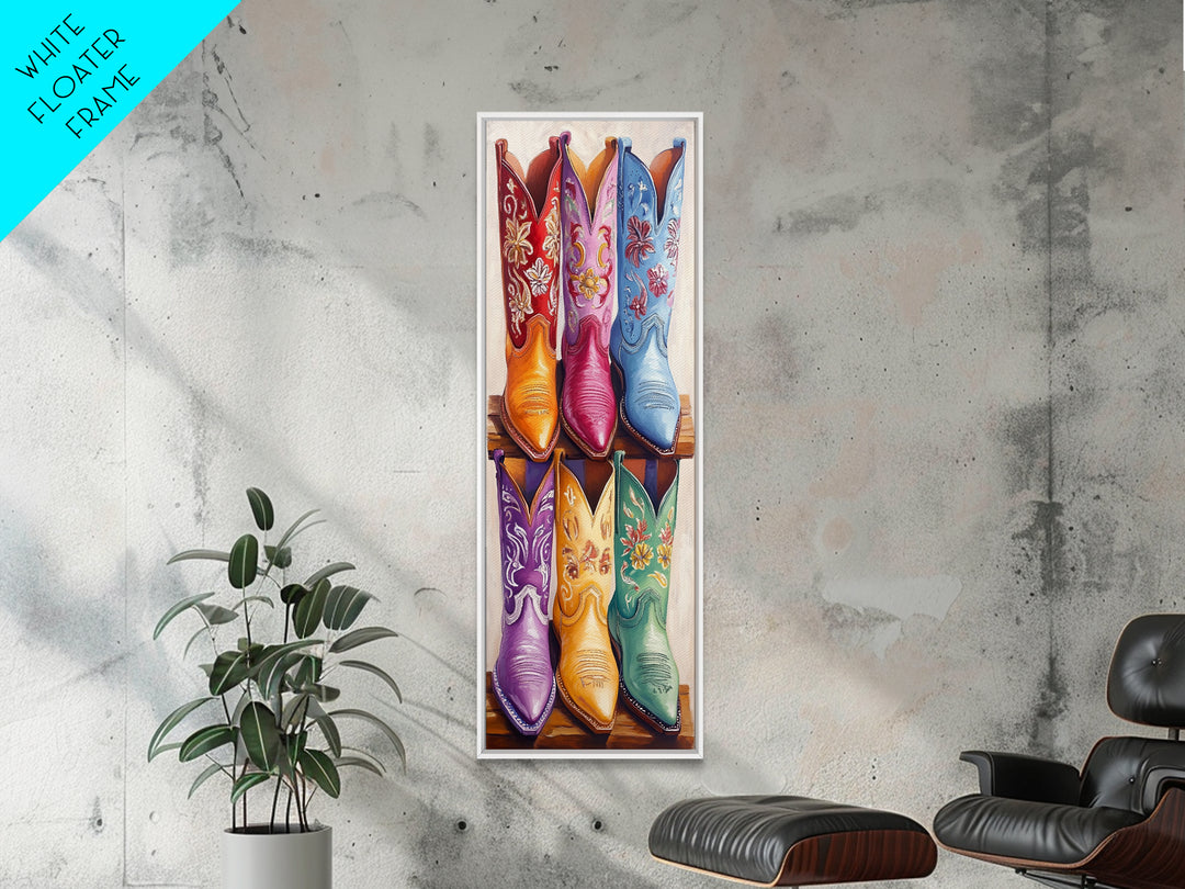 Six Embroidered Cowboy Boots Framed Canvas Print, Western Wall Art, Cowgirl Decor, Rustic Home Decor, Farmhouse Wall Decor