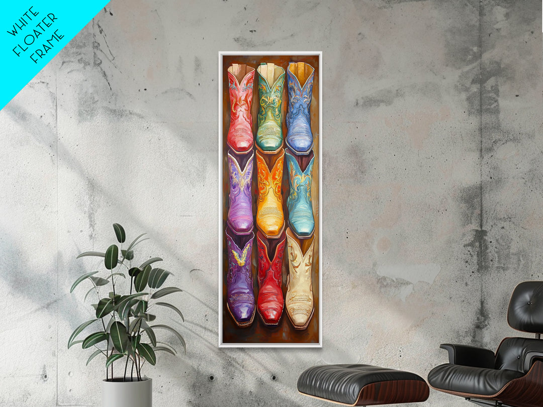 Vivid Embroidered Western Boots Framed Canvas Print, Cowgirl Wall Art, Southwestern Decor, Rustic Wall Decor, Gift For Her