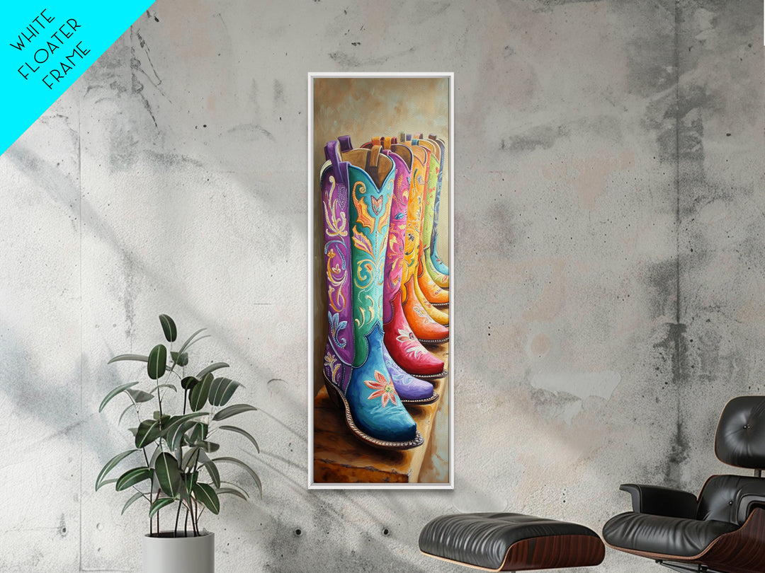 Bright Turquoise Pink Cowboy Boots Canvas Print, Western Wall Art, Cowgirl Room Decor, Boho Ranch Housewarming Gift For Her