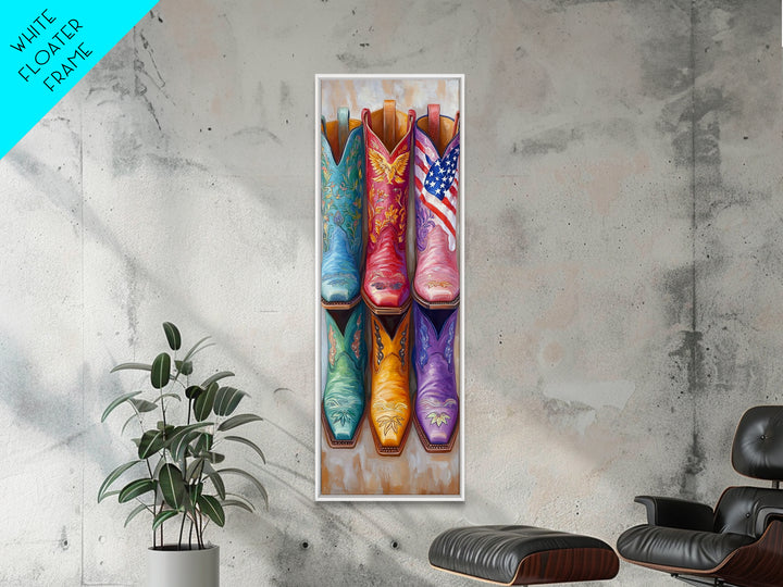 Patriotic Colorful Cowboy Boots Wall Art, Western Cowgirl Decor, Americana Canvas Print, Rustic Ranch Housewarming Gift Idea