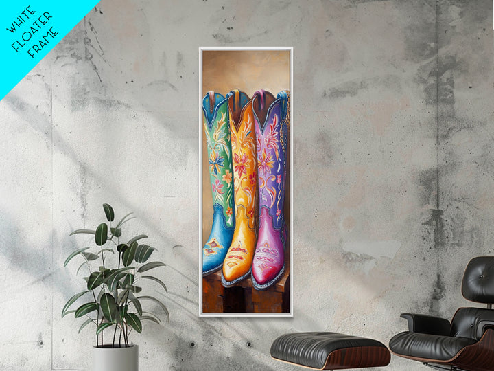 Turquoise Yellow Pink Cowboy Boots Wall Art, Western Cowgirl Decor, Floral Canvas Print, Rustic Farmhouse Gift For Her, Home Decor