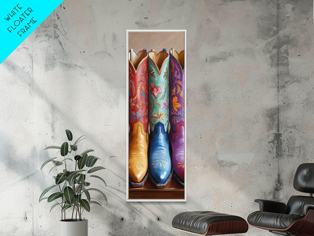 Red Aqua And Purple Floral Cowboy Boots Canvas Print, Western Cowgirl Wall Decor, Rustic Ranch Art, Living Room Home Decor