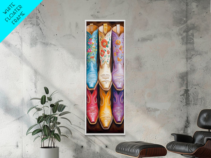 Blue White And Purple Floral Cowboy Boots Canvas Print, Western Cowgirl Wall Art, Rustic Ranch Decor, Living Room Housewarming Gift