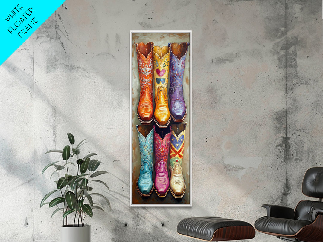 Whimsical Cowboy Boots With Heart And Star Wall Art, Western Cowgirl Canvas Print, Colorful Ranch Living Room Home Decor Gift