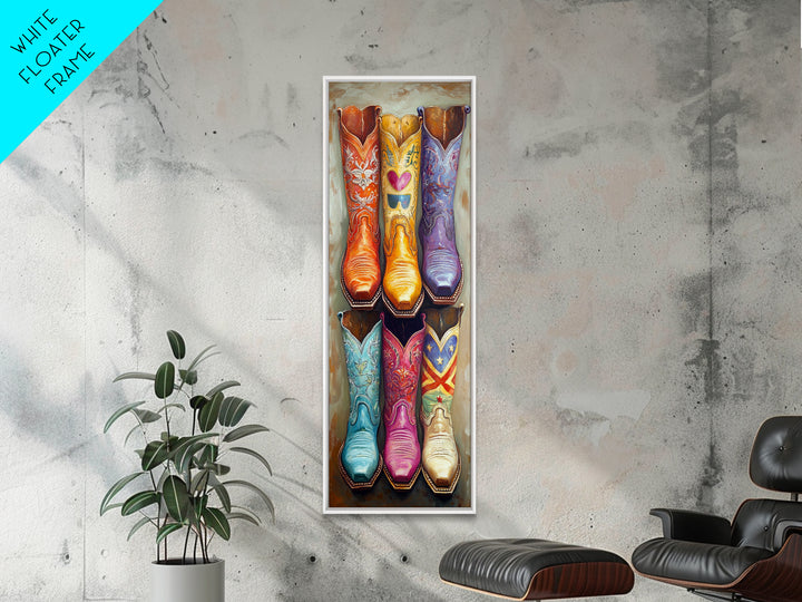 Whimsical Cowboy Boots With Heart And Star Wall Art, Western Cowgirl Canvas Print, Colorful Ranch Living Room Home Decor Gift